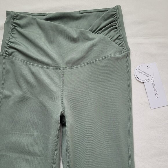 Yogalicious Flare Leggings High Waisted Crossover Ruched Waist Sage Green Sz XS - Picture 2 of 10